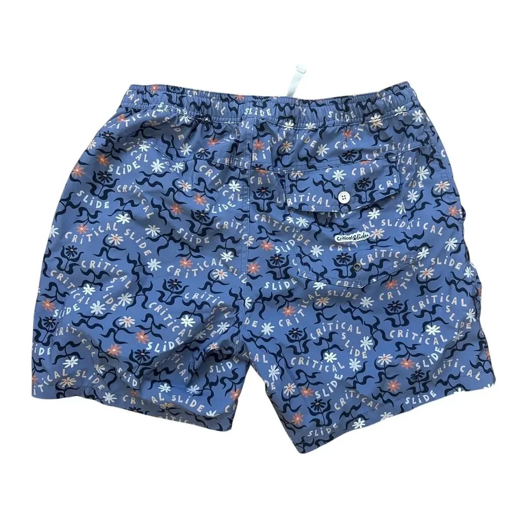 Critical Slide Men's Swim Trunks Size 32 Blue Groovy Flower Print
